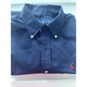 Ralph Lauren Classic Fit Performance Navy Blue Solid Cotton Dress Shirt Size S